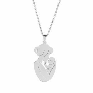 NEW Silver Mom Kissing Baby Pendant Necklace 18"